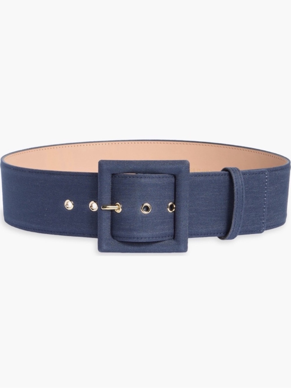 Carolina Herrera Navy Wide Denim Fabric Belt with Covered Square Buckle NWT XL